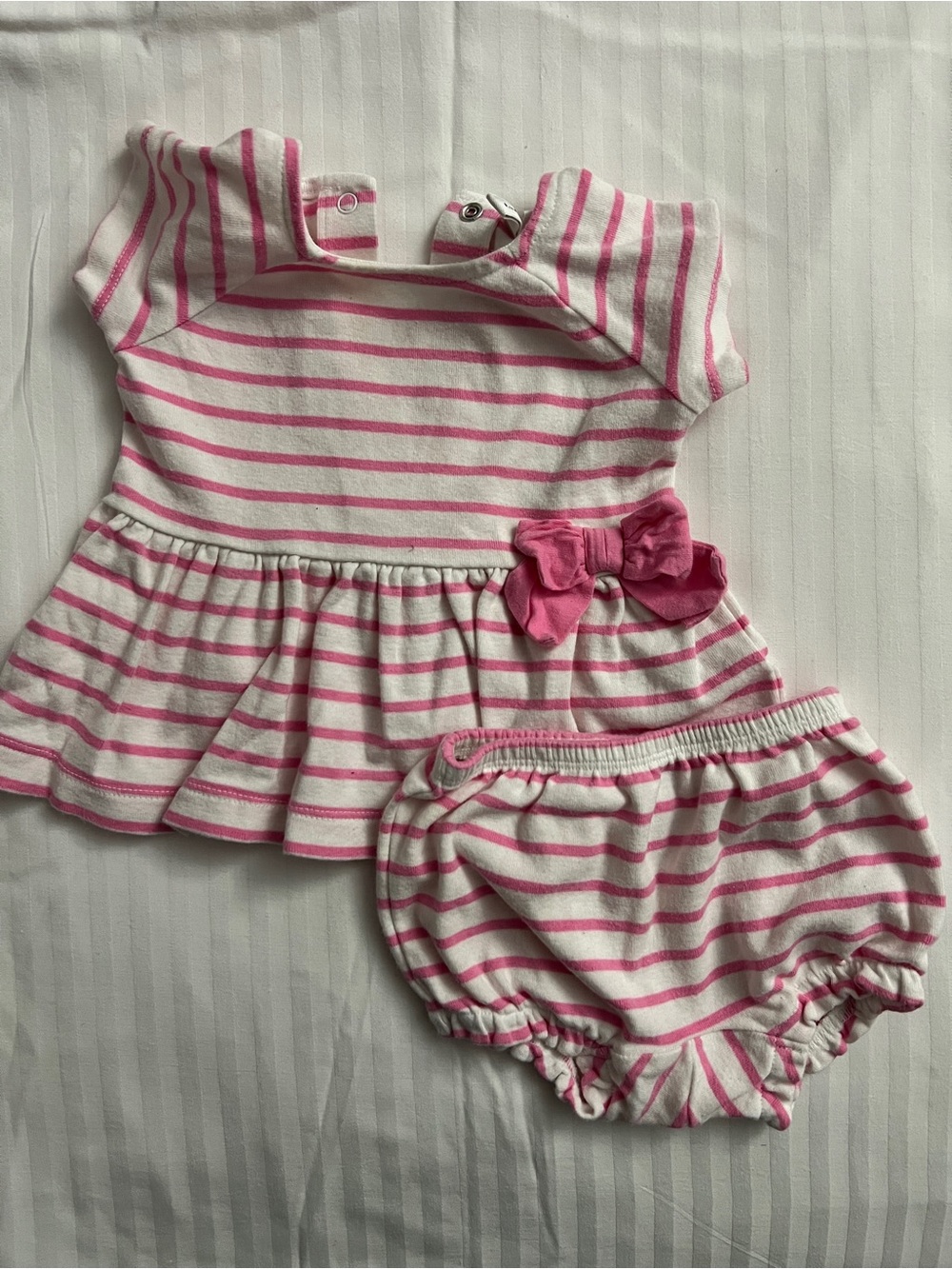 Janie and Jack Pink and White Striped Diaper Cover Set with Bow